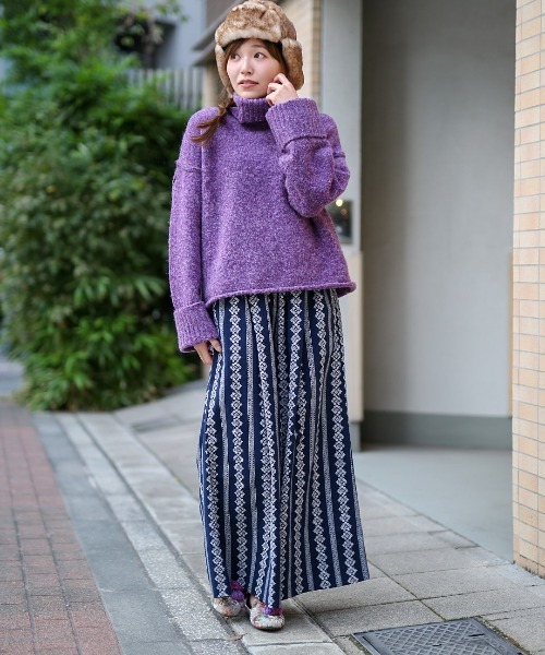 チチカカ(チチカカ)の「フラワーストライプワイドパンツ(その他パンツ・レディース・ベージュ/カーキ/ネイビー・FREE)」の7枚目の写真