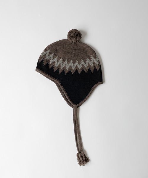 NUMBER (N)INE（ナンバーナイン）の「NUMBER (N)INE/ナンバーナイン ZIGZAG JACQUARD BEANIE/ジグザグ ジャガード ウール混 ニットキャップ ビーニー（ニットキャップ/ビーニー・メンズ・ブラック/ライトブラウン/カーキ・FREE）」の3枚目の写真
