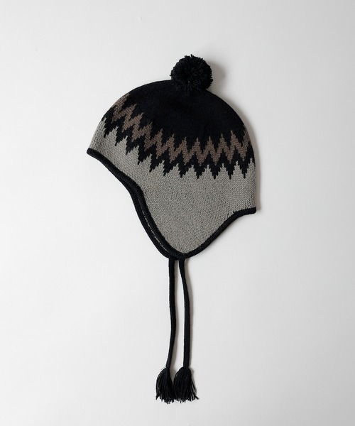 NUMBER (N)INE（ナンバーナイン）の「NUMBER (N)INE/ナンバーナイン ZIGZAG JACQUARD BEANIE/ジグザグ ジャガード ウール混 ニットキャップ ビーニー（ニットキャップ/ビーニー・メンズ・ブラック/ライトブラウン/カーキ・FREE）」の2枚目の写真