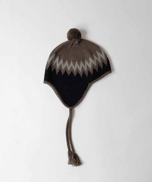 NUMBER (N)INE（ナンバーナイン）の「NUMBER (N)INE/ナンバーナイン ZIGZAG JACQUARD BEANIE/ジグザグ ジャガード ウール混 ニットキャップ ビーニー（ニットキャップ/ビーニー・メンズ・ブラック/ライトブラウン/カーキ・FREE）」の4枚目の写真