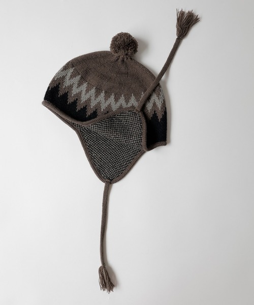 NUMBER (N)INE（ナンバーナイン）の「NUMBER (N)INE/ナンバーナイン ZIGZAG JACQUARD BEANIE/ジグザグ ジャガード ウール混 ニットキャップ ビーニー（ニットキャップ/ビーニー・メンズ・ブラック/ライトブラウン/カーキ・FREE）」の5枚目の写真