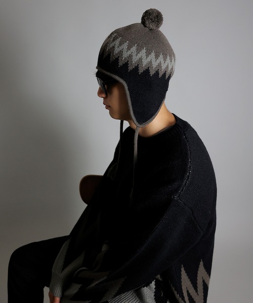 NUMBER (N)INE（ナンバーナイン）の「NUMBER (N)INE/ナンバーナイン ZIGZAG JACQUARD BEANIE/ジグザグ ジャガード ウール混 ニットキャップ ビーニー（ニットキャップ/ビーニー・メンズ・ブラック/ライトブラウン/カーキ・FREE）」の11枚目の写真
