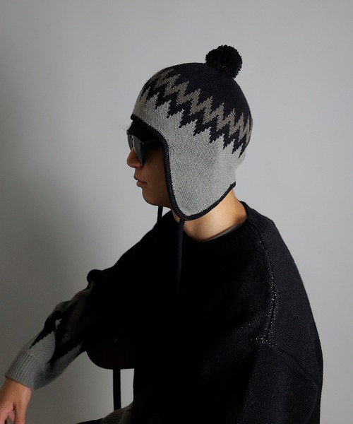 NUMBER (N)INE（ナンバーナイン）の「NUMBER (N)INE/ナンバーナイン ZIGZAG JACQUARD BEANIE/ジグザグ ジャガード ウール混 ニットキャップ ビーニー（ニットキャップ/ビーニー・メンズ・ブラック/ライトブラウン/カーキ・FREE）」の15枚目の写真