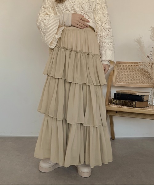 apres jour clair(アプレジュールクレア)の「【apres jour clair】アシメティアードスカート【ZOZOTOWN限定アイテム】(スカート・レディース・アイボリー/ダークブラウン・フリー/X-LARGE)」の4枚目の写真