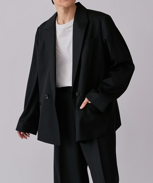 Lui's(ルイス)の「【2×2セットアップシリーズ】ベネシャンピークドラペルショートジャケット (セットアップ対応)(テーラードジャケット・メンズ・ブラック/ダークグリーン・M/S)」の4枚目の写真