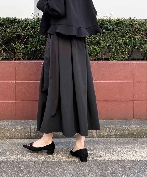 PICCIN(ピッチン)の「タックスカート(スカート・レディース・マスタード/ピンク/ブルー/オリーブ/ブラック/グレイッシュベージュ/レッド・M)」の9枚目の写真