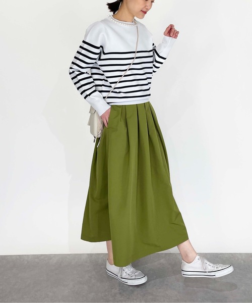 PICCIN(ピッチン)の「タックスカート(スカート・レディース・マスタード/ピンク/ブルー/オリーブ/ブラック/グレイッシュベージュ/レッド・M)」の22枚目の写真