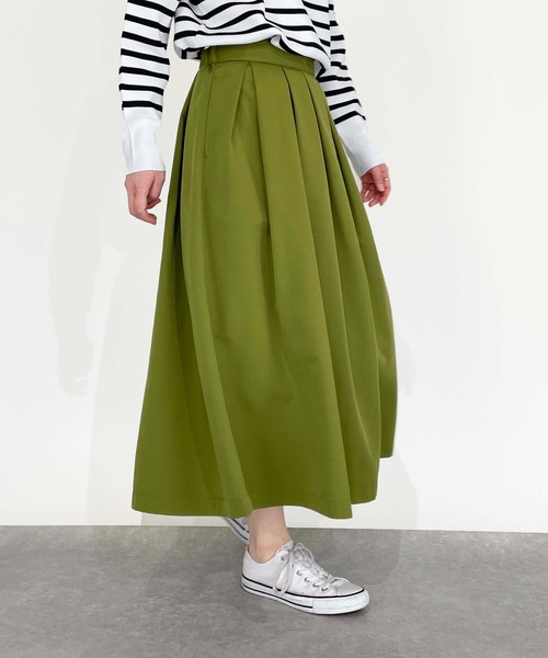 PICCIN(ピッチン)の「タックスカート(スカート・レディース・マスタード/ピンク/ブルー/オリーブ/ブラック/グレイッシュベージュ/レッド・M)」の18枚目の写真