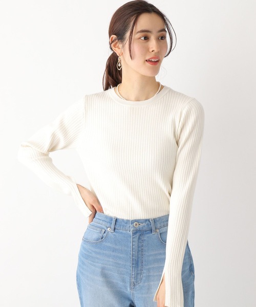 LEPSIM（レプシィム）の「12ゲージ袖スリットリブニット　172931（ニット/セーター・レディース・オフホワイト/ライトグリーン/ネイビー・FREE）」の2枚目の写真