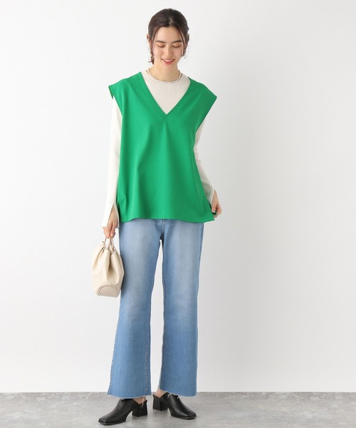 LEPSIM（レプシィム）の「12ゲージ袖スリットリブニット　172931（ニット/セーター・レディース・オフホワイト/ライトグリーン/ネイビー・FREE）」の9枚目の写真