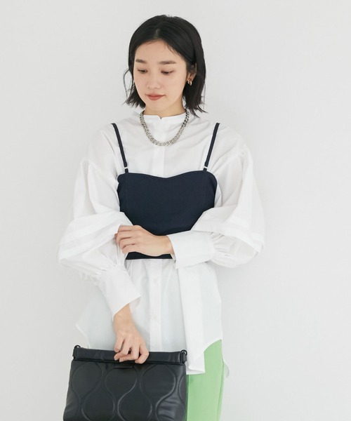 Doux archives（ドゥアルシーヴ）の「ビスチェセットランタンスリーブシャツ（シャツ/ブラウス・レディース・オフホワイト/ブルー/ベージュ・FREE）」の2枚目の写真