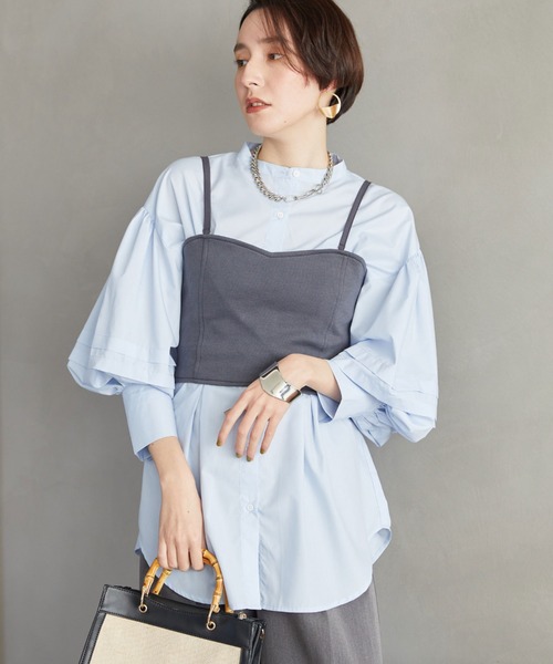 Doux archives（ドゥアルシーヴ）の「ビスチェセットランタンスリーブシャツ（シャツ/ブラウス・レディース・オフホワイト/ブルー/ベージュ・FREE）」の3枚目の写真