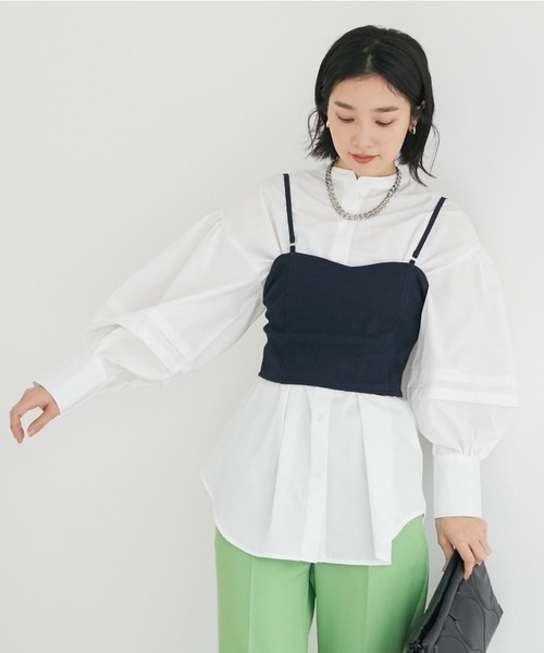 Doux archives（ドゥアルシーヴ）の「ビスチェセットランタンスリーブシャツ（シャツ/ブラウス・レディース・オフホワイト/ブルー/ベージュ・FREE）」の12枚目の写真