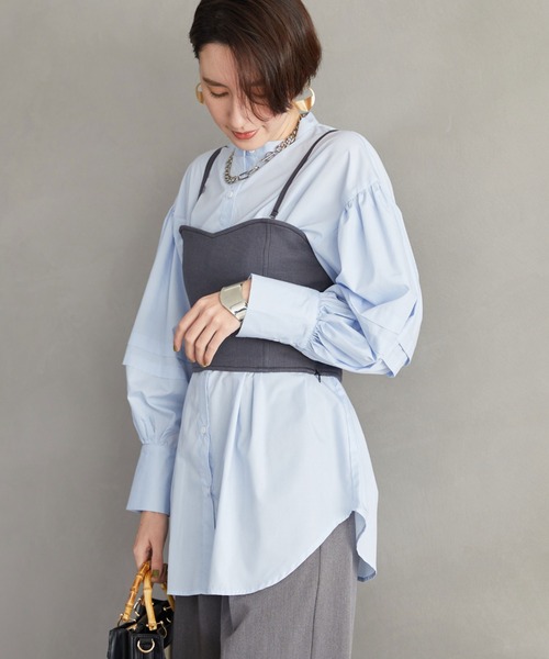 Doux archives（ドゥアルシーヴ）の「ビスチェセットランタンスリーブシャツ（シャツ/ブラウス・レディース・オフホワイト/ブルー/ベージュ・FREE）」の11枚目の写真