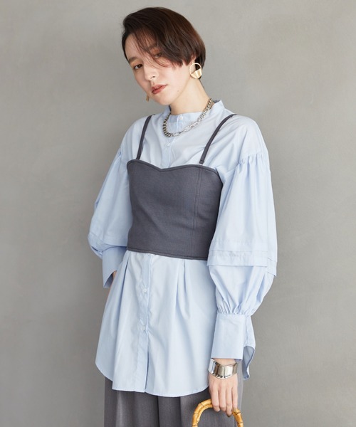 Doux archives（ドゥアルシーヴ）の「ビスチェセットランタンスリーブシャツ（シャツ/ブラウス・レディース・オフホワイト/ブルー/ベージュ・FREE）」の6枚目の写真