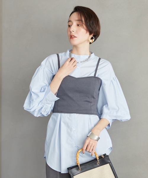 Doux archives（ドゥアルシーヴ）の「ビスチェセットランタンスリーブシャツ（シャツ/ブラウス・レディース・オフホワイト/ブルー/ベージュ・FREE）」の9枚目の写真