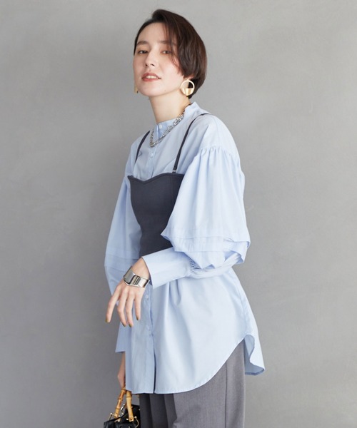 Doux archives（ドゥアルシーヴ）の「ビスチェセットランタンスリーブシャツ（シャツ/ブラウス・レディース・オフホワイト/ブルー/ベージュ・FREE）」の10枚目の写真