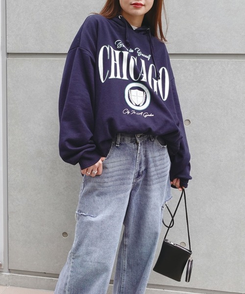 CORNERS（コーナーズ）の「CHICAGOプリントオーバーサイズパーカー（パーカー・レディース・ターコイズブルー/ピンク/グリーン/スミクロ/オートミール/ネイビー・FREE）」の9枚目の写真