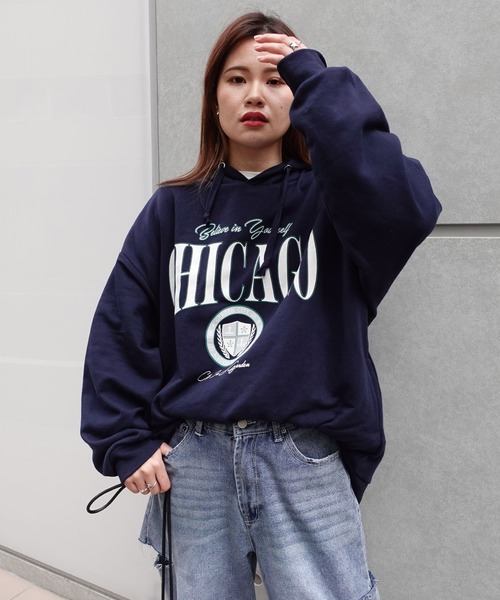 CORNERS（コーナーズ）の「CHICAGOプリントオーバーサイズパーカー（パーカー・レディース・ターコイズブルー/ピンク/グリーン/スミクロ/オートミール/ネイビー・FREE）」の10枚目の写真