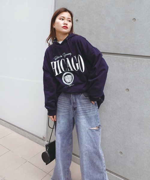 CORNERS（コーナーズ）の「CHICAGOプリントオーバーサイズパーカー（パーカー・レディース・ターコイズブルー/ピンク/グリーン/スミクロ/オートミール/ネイビー・FREE）」の11枚目の写真