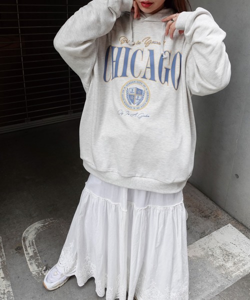 CORNERS（コーナーズ）の「CHICAGOプリントオーバーサイズパーカー（パーカー・レディース・ターコイズブルー/ピンク/グリーン/スミクロ/オートミール/ネイビー・FREE）」の13枚目の写真