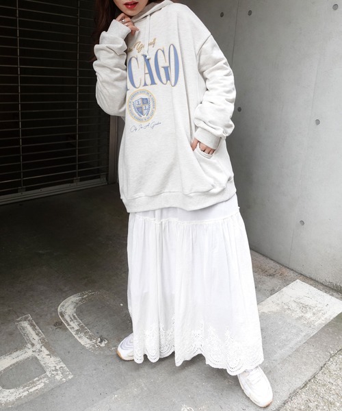 CORNERS（コーナーズ）の「CHICAGOプリントオーバーサイズパーカー（パーカー・レディース・ターコイズブルー/ピンク/グリーン/スミクロ/オートミール/ネイビー・FREE）」の14枚目の写真