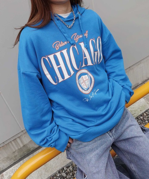 CORNERS（コーナーズ）の「CHICAGOプリントオーバーサイズパーカー（パーカー・レディース・ターコイズブルー/ピンク/グリーン/スミクロ/オートミール/ネイビー・FREE）」の20枚目の写真