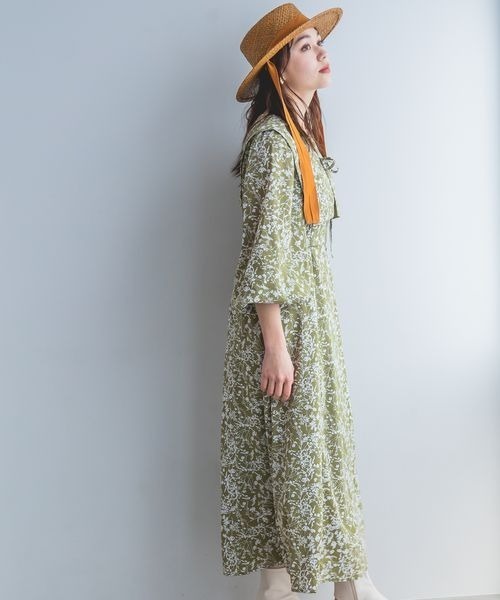 スペイン★Sfera★やっぱりお洒落なBIGカラー 花柄ミディワンピ セール】【WEB限定アイテム】BIGカラー花柄ワンピ 189614