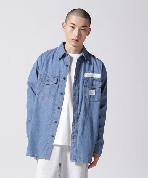 AVIREX TYPE BLUE ペイント パッチワークデニム 薄手 2XL アヴィレックス AVIREX TYPE BLUE ダメージ加工 ストレッチ
