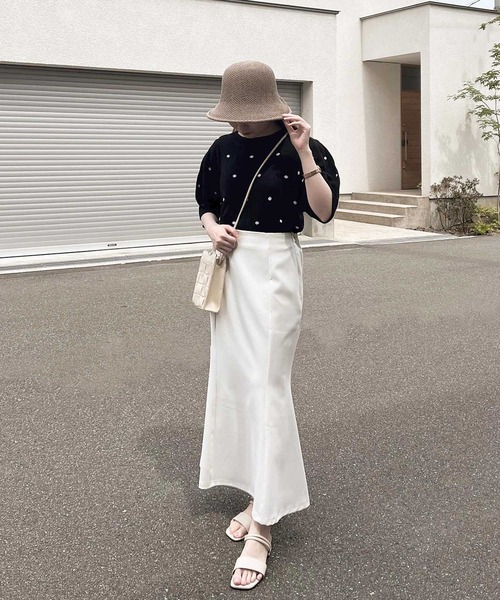 GeeRA（ジーラ）の「夏 にぴったり。ドット柄ジャガード半袖トップス（ニット/セーター・レディース・ブラック/ベージュ/ネイビー/グレー・MEDIUM/LARGE）」の16枚目の写真