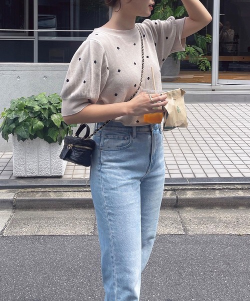 GeeRA（ジーラ）の「夏 にぴったり。ドット柄ジャガード半袖トップス（ニット/セーター・レディース・ブラック/ベージュ/ネイビー/グレー・MEDIUM/LARGE）」の19枚目の写真