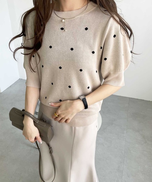 LEONARD ドット柄 半袖トップス osharewalker ブラウス レディース トップス 半袖 五分袖