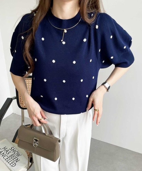 【だしょねん】ドットジャガードフリルトップス　2WAY ネイビー 楽天市場】【25%OFFクーポン☆】レディース ドットセットアップ