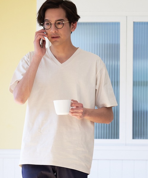 JEANS MATE(ジーンズメイト)の「汗染みの目立ちにくいTシャツ ZEROSTAIN ゼロステイン 撥水性 UVカット スラブVネックTシャツ(Tシャツ/カットソー・メンズ・カーキ/グレー/ブルー/アイボリー/ブラック/ワイン・MEDIUM/X-LARGE/SMALL/LARGE)」の4枚目の写真
