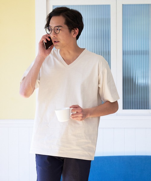 JEANS MATE(ジーンズメイト)の「汗染みの目立ちにくいTシャツ ZEROSTAIN ゼロステイン 撥水性 UVカット スラブVネックTシャツ(Tシャツ/カットソー・メンズ・カーキ/グレー/ブルー/アイボリー/ブラック/ワイン・MEDIUM/X-LARGE/SMALL/LARGE)」の7枚目の写真