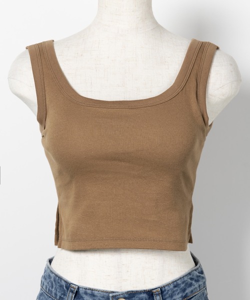 セール】※【 5色展開／カップ付き 】スクエアネックスリット