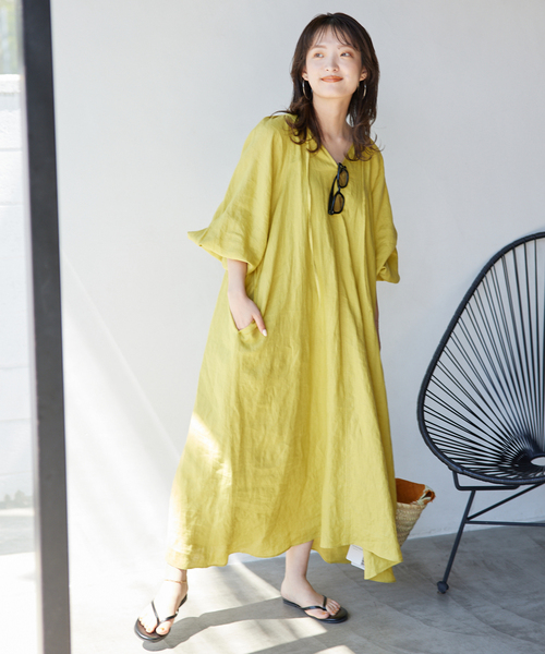 SLOBE IENA(スローブイエナ)の「《追加》ボリュームスリーブリネンワンピース(ワンピース・レディース・ネイビー/ピンク/イエロー・38/36)」の8枚目の写真