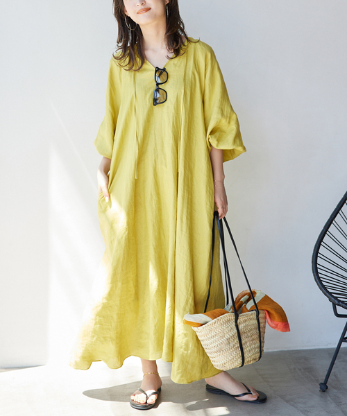 SLOBE IENA(スローブイエナ)の「《追加》ボリュームスリーブリネンワンピース(ワンピース・レディース・ネイビー/ピンク/イエロー・38/36)」の9枚目の写真