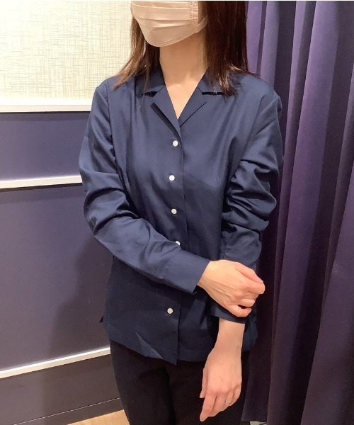 TOKYO SHIRTS（トウキョウシャツ）の「形態安定ノーアイロン オープンカラー 長袖ビジネスワイシャツ（ビジネスシャツ・レディース・ネイビー・S/LL/XL/L/M）」の8枚目の写真