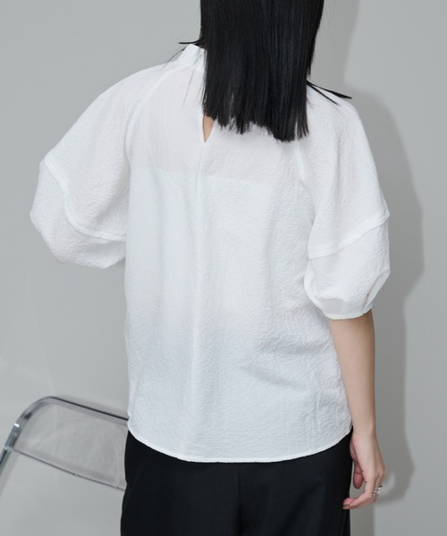 Aunt Marie's（アントマリーズ）の「ギャザーボリュームハーフスリーブブラウス（シャツ/ブラウス・レディース・ネイビー/ホワイト/ブルー/ブラック・FREE）」の22枚目の写真