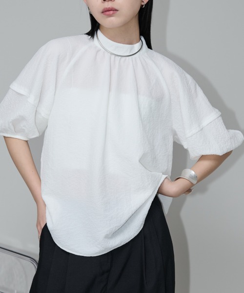 Aunt Marie's（アントマリーズ）の「ギャザーボリュームハーフスリーブブラウス（シャツ/ブラウス・レディース・ネイビー/ホワイト/ブルー/ブラック・FREE）」の17枚目の写真