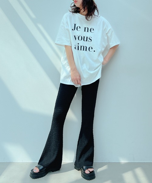 y/m by misato(イムバイミサト)の「Je ne vous aime. ビッグTシャツ(Tシャツ/カットソー・レディース・グレー/オフホワイト・FREE)」の7枚目の写真