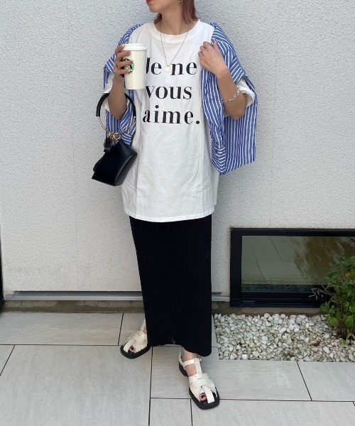 y/m by misato(イムバイミサト)の「Je ne vous aime. ビッグTシャツ(Tシャツ/カットソー・レディース・グレー/オフホワイト・FREE)」の22枚目の写真