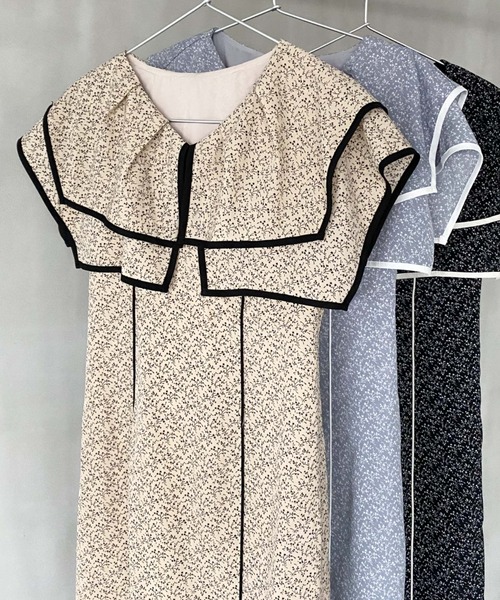 archives（アルシーヴ）の「花柄パイピングＢｉｇカラーワンピース（ワンピース・レディース・ブルー/ブラック/ベージュ・MEDIUM）」の15枚目の写真