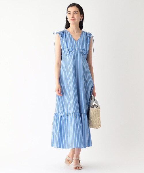 OPAQUE.CLIP(オペークドットクリップ)の「◆ストライプロングワンピース【洗える/イージーケア】(ワンピース・レディース・ライトオレンジ系1/ブルー系2・36/38/40)」の3枚目の写真