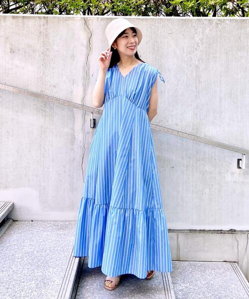 OPAQUE.CLIP(オペークドットクリップ)の「◆ストライプロングワンピース【洗える/イージーケア】(ワンピース・レディース・ライトオレンジ系1/ブルー系2・36/38/40)」の6枚目の写真