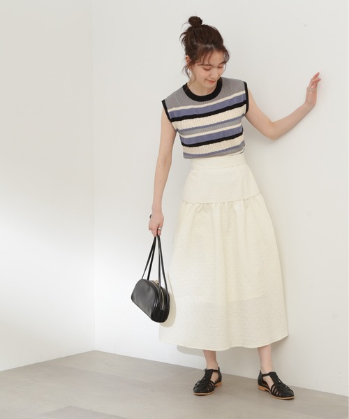 N.（N. Natural Beauty Basic）（エヌエヌナチュラルビューティーベーシック）の「◆ふくれジャガードティアードスカート（スカート・レディース・ブラック/オフホワイト・MEDIUM）」の14枚目の写真