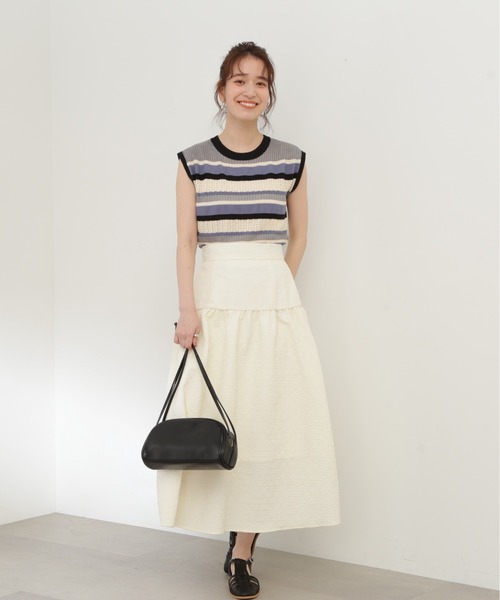 N.（N. Natural Beauty Basic）（エヌエヌナチュラルビューティーベーシック）の「◆ふくれジャガードティアードスカート（スカート・レディース・ブラック/オフホワイト・MEDIUM）」の3枚目の写真