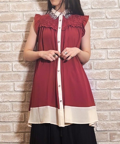 axes femme(アクシーズファム)の「襟刺繍バイカラーチュニック(チュニック・レディース・レッド/ブルー/キナリ・FREE)」の13枚目の写真