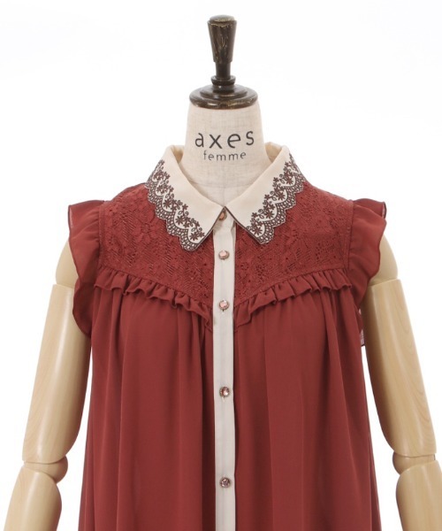 axes femme(アクシーズファム)の「襟刺繍バイカラーチュニック(チュニック・レディース・レッド/ブルー/キナリ・FREE)」の18枚目の写真